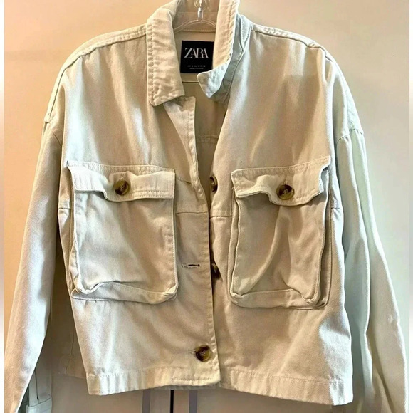 zara denim jacket womens Size S Pockets Cotton Oversized Faded Light - Picture 1 of 6